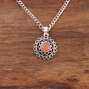 Pfirsich Mondstein Halskette 925 Sterling Silber • Mondstein Anhänger • Sterling Silber Edelstein Schmuck • Heilender Kristall Anhänger • Geschenk für Sie