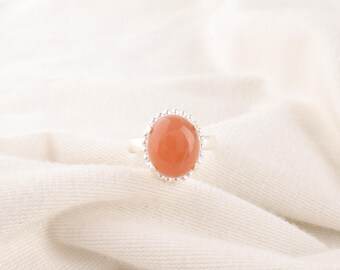 Perzik Maansteen Ring 925 sterlingzilver Edelsteen Ring Boho Perzik Maansteen Sieraden