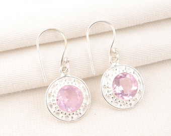 Handmade Pink Kunzite Earrings: 925 Sterling Silver, 1.5" Drop