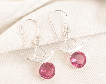 Pendientes de turmalina rosa en plata de ley 925: joyería de piedras preciosas hecha a mano
