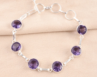 Iolite Gemstone Bracelet: 925 Sterling Silver Round Jewelry