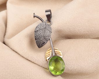 Pingente de Peridoto: Pedra preciosa verde natural, colar de prata esterlina