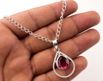 ピンクトルマリン 925 スターリングシルバーペンダント - ハンドメイド