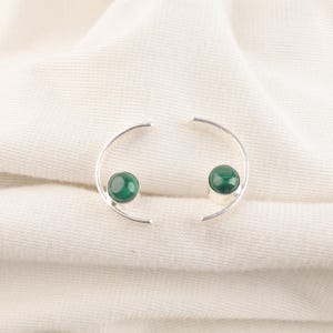 Round Malachite Drop Earring: 925 Sterling Silver, Green Gemstone
