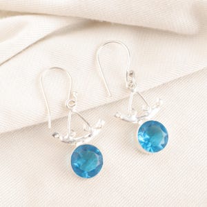 Handmade Swiss Blue Topaz Earrings: 925 Sterling Silver, Round Gemstone