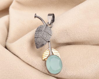 Aqua Chalcedony Pendant: Handmade 925 Sterling Silver Gemstone Jewelry