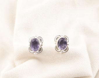 Iolite Sterling Silver Stud Earrings: Oval Gemstone Jewelry