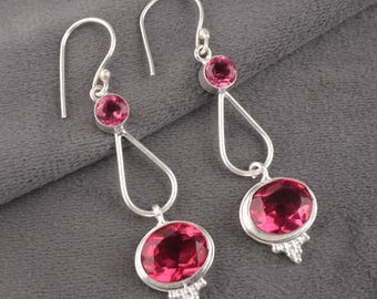 Roze toermalijn sterlingzilveren oorbellen: handgemaakte jubileumsieraden