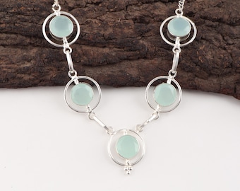 Aqua Chalcedony Necklace, Pastel Stone Necklace, Gift for Her