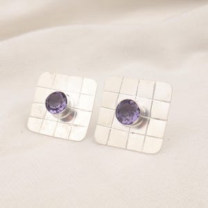 Iolite Gemstone Earrings: 925 Sterling Silver Post Earrings
