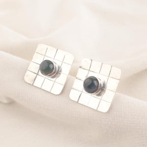 Green Moss Agate Earring, Round Moss Agate Studs, Genuine Moss Agate Studs for Women, 925 Sterling Silver Earring, Gift for Her