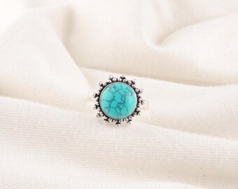 Turquoise Gemstone Ring, Handmade 925 Sterling Silver Jewelry