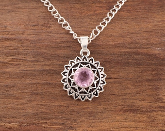 Pink Kunzite Pendant: Handmade 925 Sterling Silver Necklace