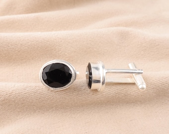 Zwarte onyx-manchetknopen, sterlingzilver, bruidsjonkers-huwelijkssieraden