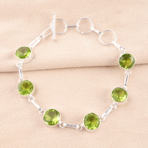 Peridot Bracelet: Natural Green Gemstone, 925 Sterling Silver