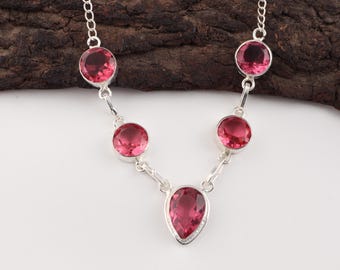 Handmade Pink Tourmaline Gemstone Necklace, Gift for Her