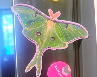 Sparkly Luna Moth Magnet | Handmade Laminated Paper Fridge Décor