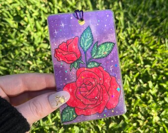 Hand-Drawn Rose Bookmark: Laminated Floral Cottagecore Stationery