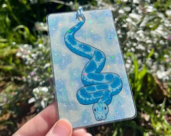 Blue Snake Bookmark | Handmade Laminated Serpent Illustration, whimsy
