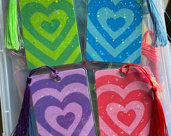 Hand-Drawn Y2k themed Bookmark:  Hearts, Laminated