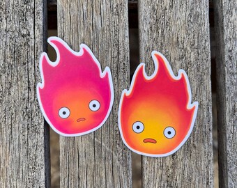 Calcifer Stickers Pair, Howl's Moving Castle, Studio Ghibli vinyl matte stickers, waterproof