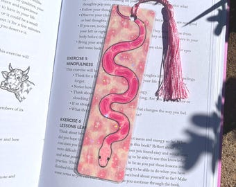 Pink Hand-Drawn Pink Snake Bookmark: Laminated, Whimsical