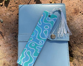 Blue Groovy | Handmade Hand-Drawn Bookmark | Holographic