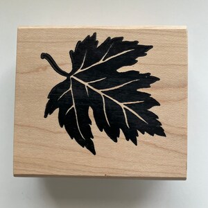 May include: A black silhouette of a leaf on a wooden block. The leaf has a detailed vein pattern and a pointed tip.