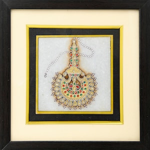 Exquisite ARTS & CRAFTS White Marble 24Ct Gold Antique Jewelry Painting in Ornate Portrait Frame|indian wall art||housewarming gift| Tanjore