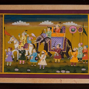 Handmade Royal Elephant Procession Painting: Traditional Rajasthani Art