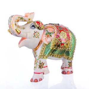 Handmade Marble Elephant Statue | Hand-Painted with 22K Gold Leaf |Indian Home Decor | Vastu Figurine | Rajasthani Art  For Home Office Gift