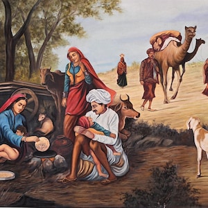ARTISANAT D'ART ET ARTISANAT Peinture à l'huile traditionnelle indienne sur toile peinte à la main du village du désert du Rajasthan, art indien pour la décoration intérieure | cadeau de pendaison de crémaillère