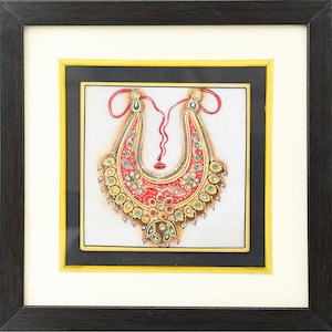 ARTS & CRAFTS Hand-Painted Kundan Necklace on Marble| living room decor| marble wall decor| housewarming gift| living room decor| wall art
