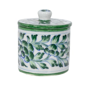 ARTS & CRAFTS Handcrafted Blue Pottery Jar with Lid | Floral Coffee Container | Handmade Stoneware | Unique Housewarming Gift, Kitchen Decor