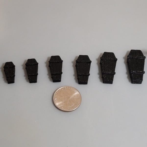 3D Printed Miniature Coffins | Unpainted PLA Minis | Diorama, Dollhouse, Crafts, Charms | Sizes XXS – 4XL (5 mm – 45 mm)