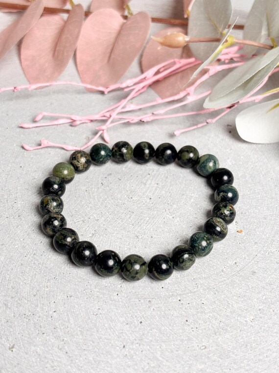 Bracelet Perles Jaspe Kambaba Naturel Et Bois - Fait Sur Mesure, Sans Fermoir - Neuf Sans Emballage