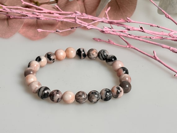 Natural Zebra Jasper Bracelet - Elastic, Beads Approx. 8.5 Mm
