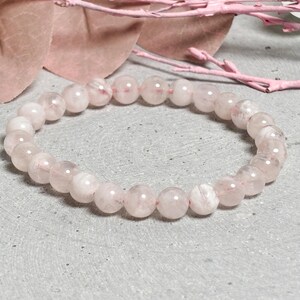 Pink Snowflake Quartz Bracelet 7 mm – Natural Stone Beaded Bracelet – Gemstone Bracelet Handmade – Healing Stone Jewelry Women&#39;s Gift