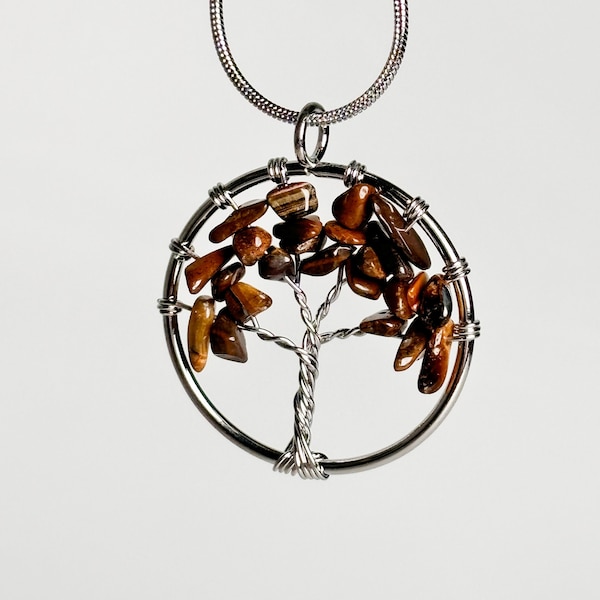 Tree of Life Kettenanhänger mit Tigerauge – Natürliche Harmonie