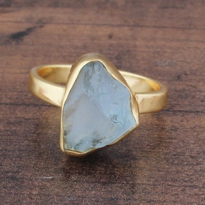 Raw Blue Topaz Adjusabet Size 22kt Gold Plated Brass Ring Gift Idea For Her, Handmade Natural Rough Gemstone Ring  Jewelry SEOGiftSEO
