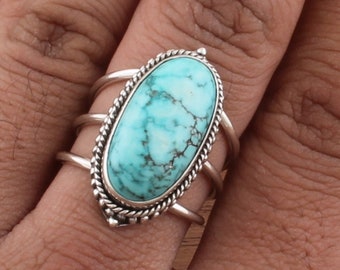 Türkis Ring, massiver Sterling Silber Ring 925 Boho Türkis Ring mit Stein, blauer Edelstein Geburtsstein