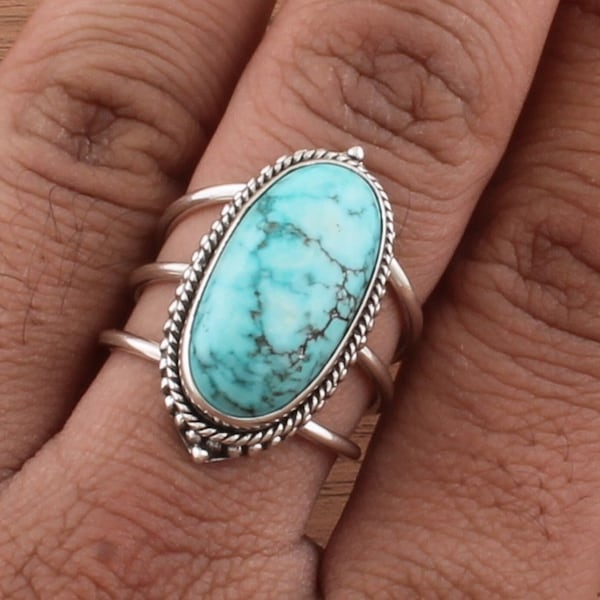 Anillo turquesa, anillo de plata de ley sólida 925 Boho anillo turquesa con piedra, piedra de nacimiento de piedra preciosa azul SEO turquesa etsy best sellerGift