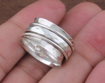 Mooie handgemaakte zilveren spinner ring 925 massief sterling zilver gehamerd band spinner ring Valentijnsdag perfecte cadeau ring EtsyCayber2024