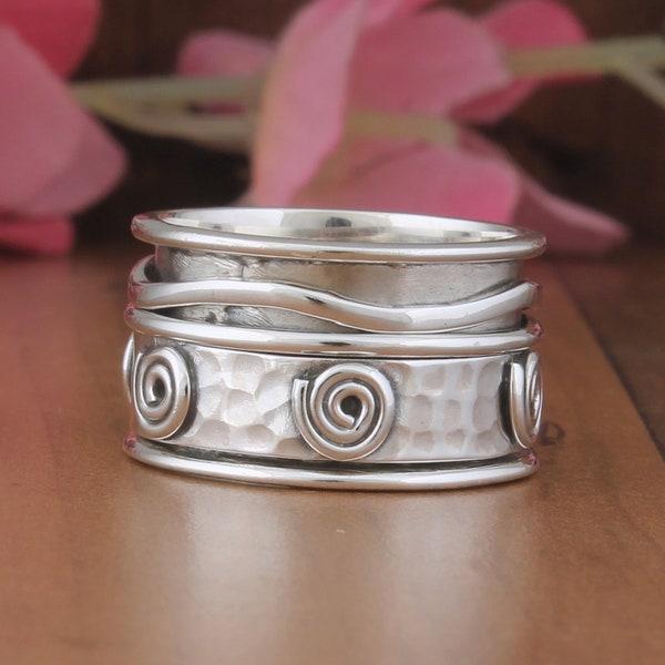 Silver Spinner Ring, Fidget Anxiety Spinner Ring, Sterling Silver Ring For Women, Meditation Spinner Ring, Boho Silver Jewelry Women ItemSEO