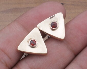 Men's Red Garnet Tiny Solid 925 Sterling Silver With Rose Gold Trillion Cufflinks For Him Two Tone Round Men Cufflink Birthday Gift For Him