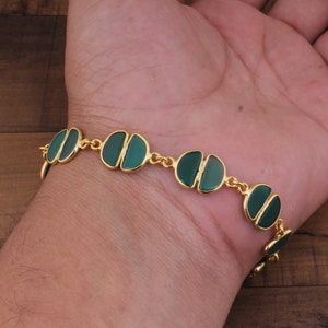 Green Onyx Gemstone Silver Bracelet, 14k Gold Plated 16 Stone Adjustable Bracelet, Dainty Bracelet, Link Chain Green Onyx Stone Jewelry Gift