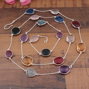 Collar de plata de ley 925, joyería de plata, collar de plata con múltiples piedras preciosas, collar de piedras preciosas, regalo hecho a mano, joyería de piedras preciosas curativas para mujeres imagen 1