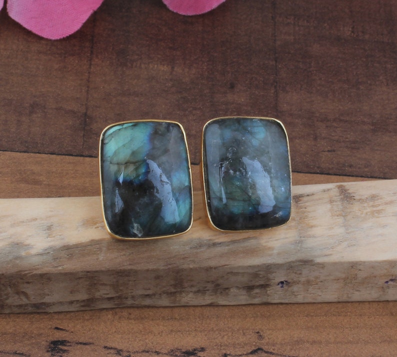 Beautiful natural blue labradorite cufflinks, 14k Gold Plated Brass Husband Cufflinks For Best Friends, Handmade Cufflinks For Him Gifts SEO imagen 7