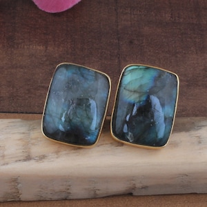 Beautiful natural blue labradorite cufflinks, 14k Gold Plated Brass Husband Cufflinks For Best Friends, Handmade Cufflinks For Him Gifts SEO imagen 1