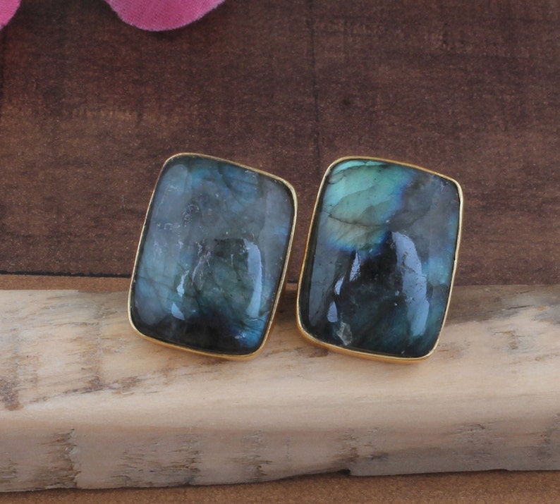 Beautiful natural blue labradorite cufflinks, 14k Gold Plated Brass Husband Cufflinks For Best Friends, Handmade Cufflinks For Him Gifts SEO imagen 1